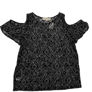 LOFT Black Lace‎ Cold Shoulder Blouse Women's Medium Floral Cutout Top